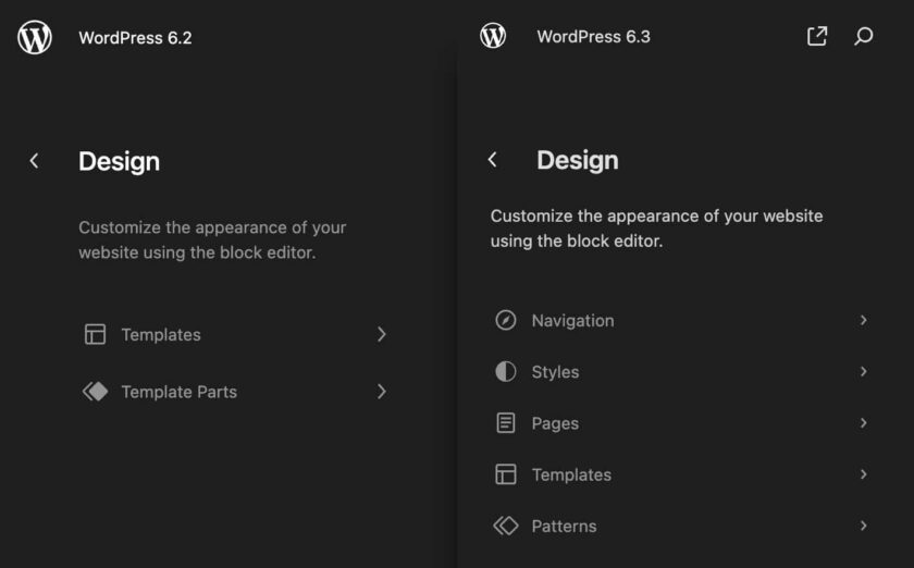WordPress 6.2 中的网站编辑器导航与 WordPress 6.2 中的网站编辑器导航  6.3